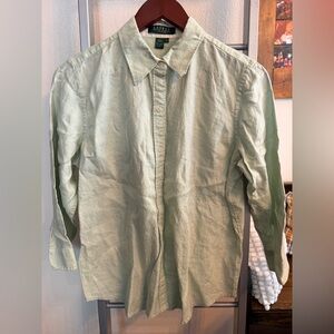 Ralph Lauren Light Sage Button-Front Linen Shirt